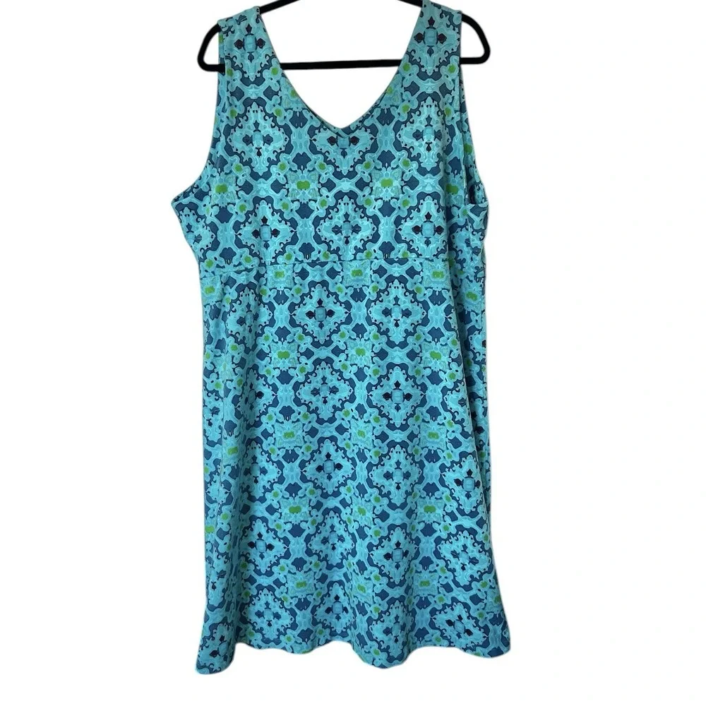 Fresh Produce Olivia Dress‎ 3X  Tile Play Luna Blue Geometric Beach Travel USA